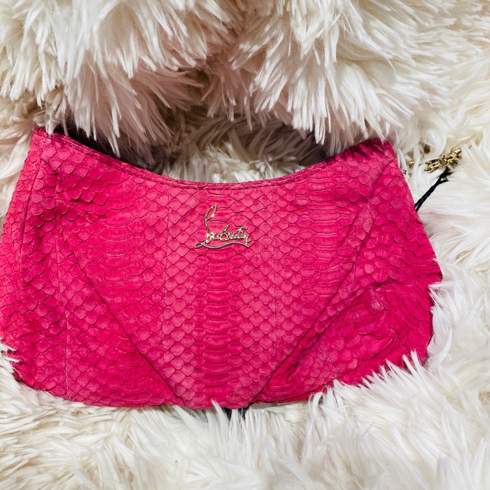 Christian Louboutin pink python clutch